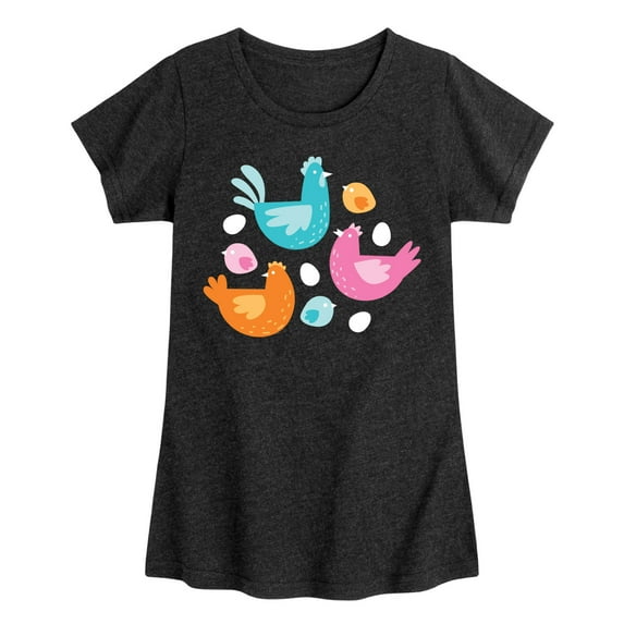 Instant Message - Colorful Chickens - Toddler & Youth Girls Short Sleeve Graphic T-Shirt
