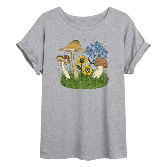 Instant Message - Colorful Mushrooms And Flowers - Women's Oversized Graphic T-shirt