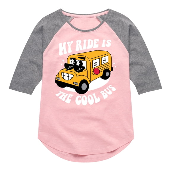 Instant Message - Cool School Bus - Toddler & Youth Girls Raglan Graphic T-Shirt