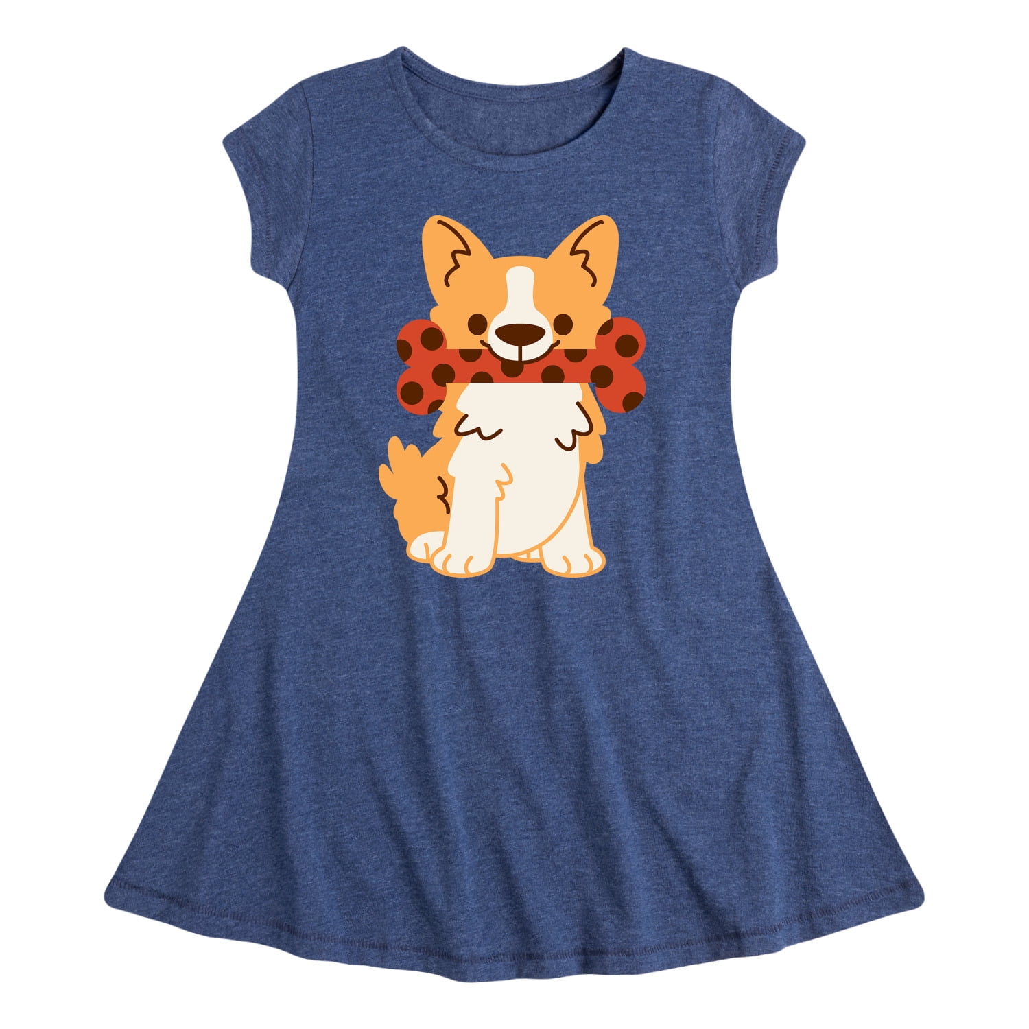 Instant Message Corgi With Bone Toddler And Youth Girls Fit And Flare Dress