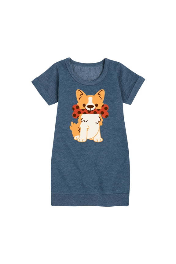 - Corgi With Bone - Toddler And Youth Girls Fleece Dress