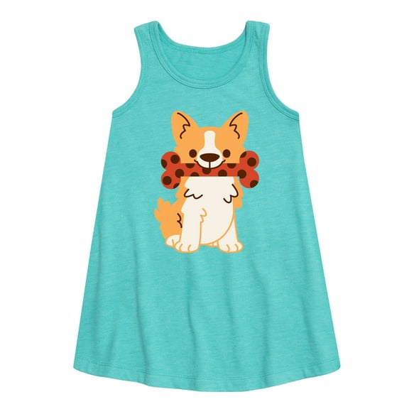 Instant Message - Corgi With Bone - Toddler and Youth Girls A-line Dress