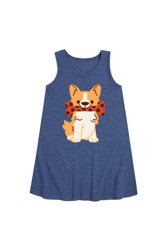 - Corgi With Bone Graphic Sleeveless Aline Dress