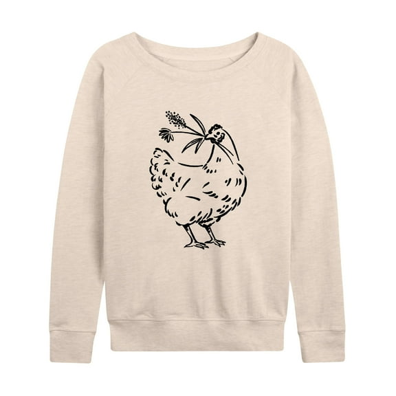 Instant Message - Country Casuals - Chicken w/ Flowers - Women's Lightweight French Terry Long Sleeve Shirt