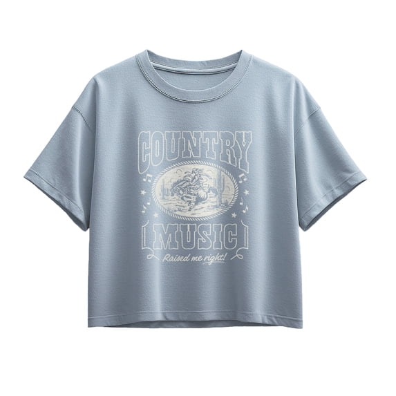 Instant Message - Country Music Raised Me Short Sleeve Boxy Graphic T-Shirt