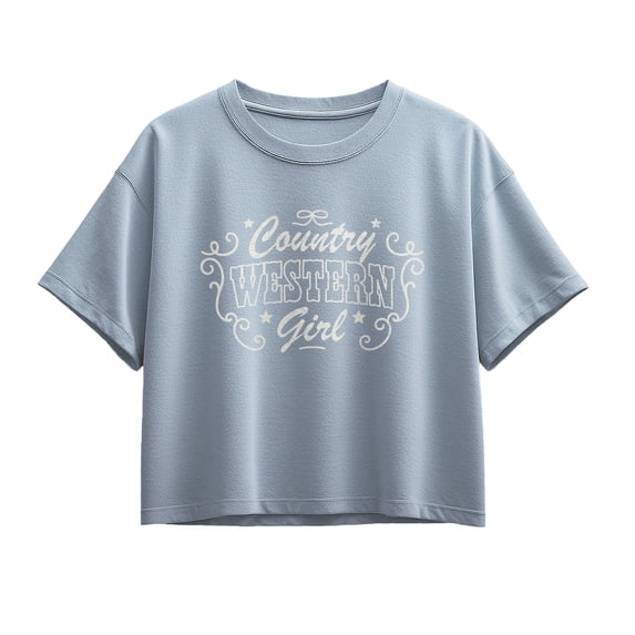 Instant Message - Country Western Girl Short Sleeve Boxy Graphic T-Shirt