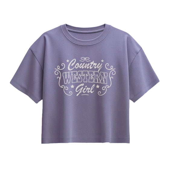 Instant Message - Country Western Girl Short Sleeve Boxy Graphic T-Shirt