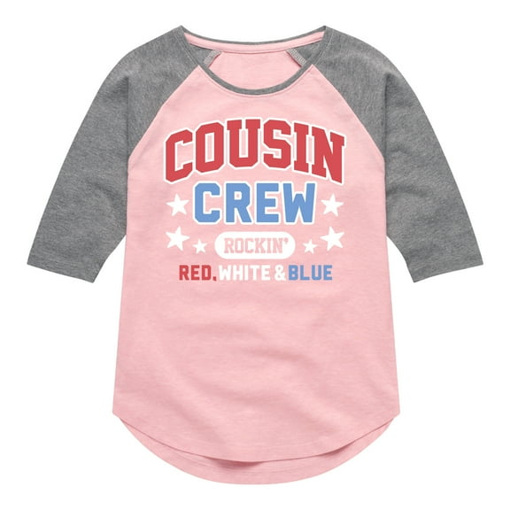 Instant Message - Cousin Crew Red White Blue - Toddler & Youth Girls Raglan Graphic T-Shirt