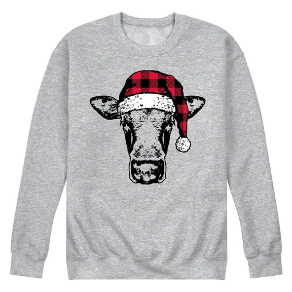 Instant Message - Cow Plaid Santa Hat - Men's Crew Neck Fleece Pullover