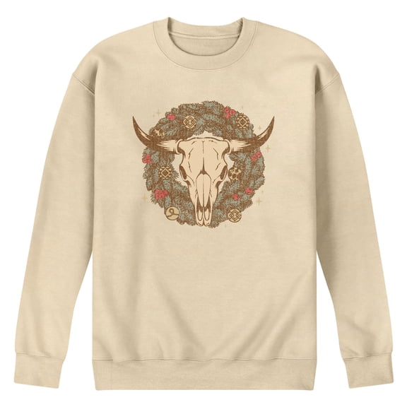 Instant Message - Cow Skull Wreath - Men's Long Sleeve Crew Fleece Sweatshirt