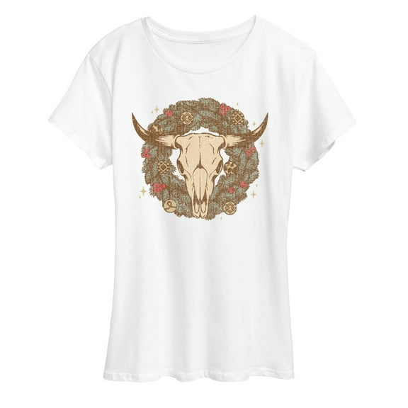 Instant Message - Cow Skull Wreath - Women's Short Sleeve Graphic T-Shirt