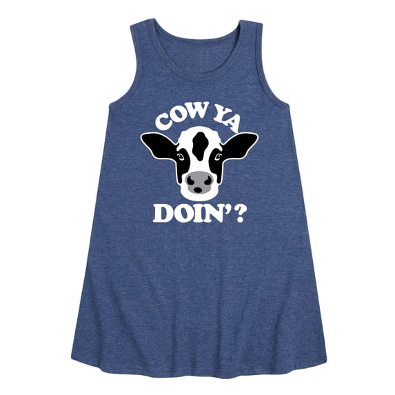 Instant Message - Cow Ya Doin - Toddler & Youth Girls A-line Dress