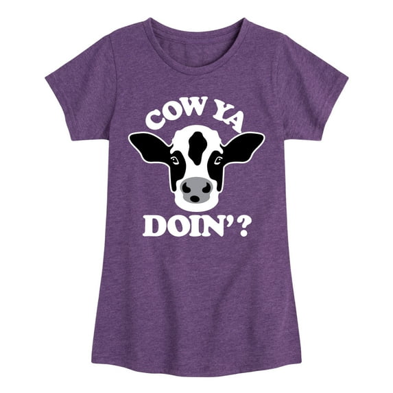 Instant Message - Cow Ya Doin - Toddler & Youth Girls Short Sleeve Graphic T-Shirt