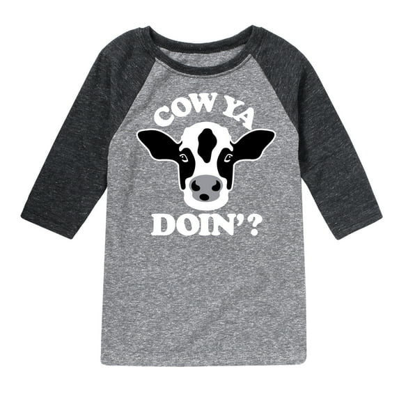 Instant Message - Cow Ya Doin - Toddler & Youth Raglan Graphic T-Shirt