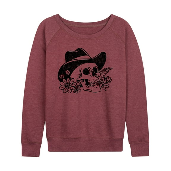 Instant Message - Cowboy Skull - Women's Lightweight French Terry Long Sleeve Shirt