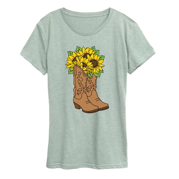 Instant Message - Cowgirl Boots With Sunflowers - Women's Short Sleeve Graphic T-Shirt