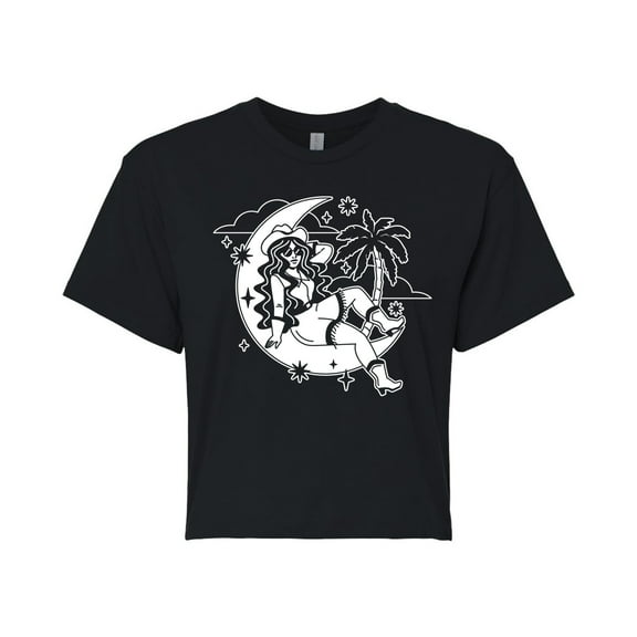 Instant Message - Cowgirl Moon - Juniors Cropped Graphic T-Shirt