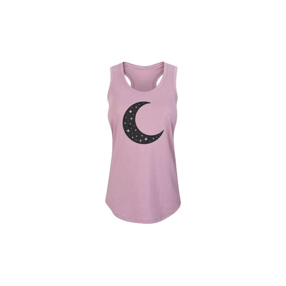 Instant Message - Crescent Moon Stars Black Glitter - Ladies Racerback Graphic Tank