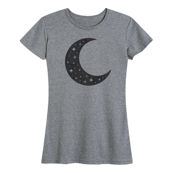 Instant Message - Crescent Moon Stars Black Glitter - Women's Short Sleeve Graphic T-Shirt