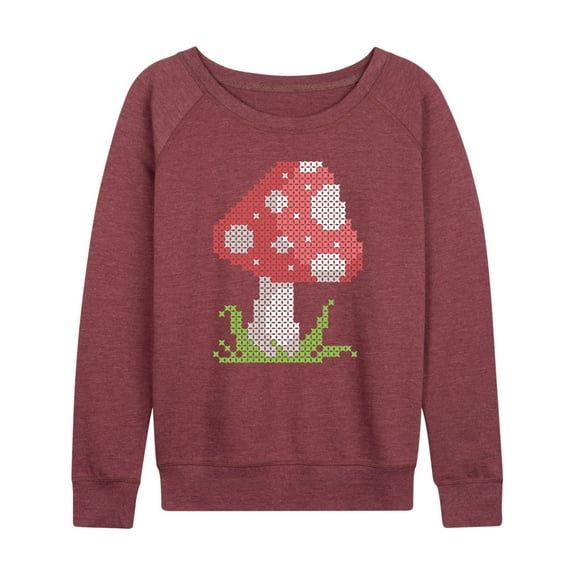 Instant Message - Cross Stitch Mushroom - Women's Lightweight French Terry Long Sleeve Shirt