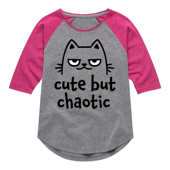 Instant Message - Cute But Chaotic - Toddler And Youth Girls Raglan Graphic T-Shirt
