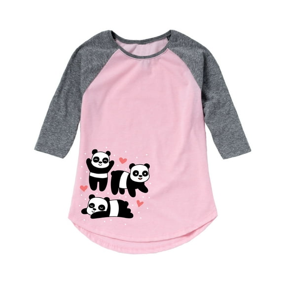 Instant Message - Cute Pandas with Hearts - Youth Girl Raglan