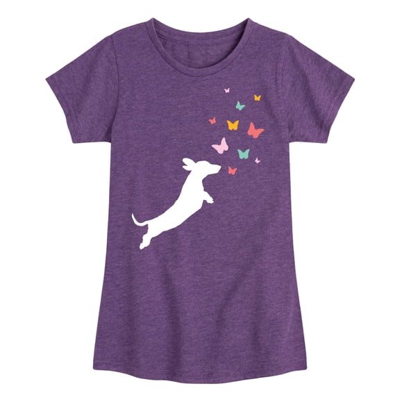 Instant Message - Dachshund Chasing Butterflies - Toddler and Youth Girls Short Sleeve T-Shirt