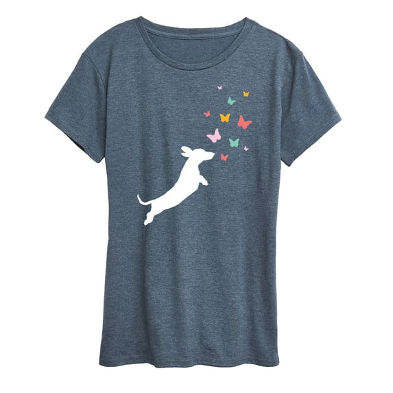 Instant Message - Dachshund Chasing Butterflies - Women's Short Sleeve Graphic T-shirt