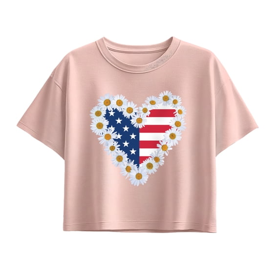 Instant Message - Daisy Heart USA Short Sleeve Boxy Graphic T-Shirt