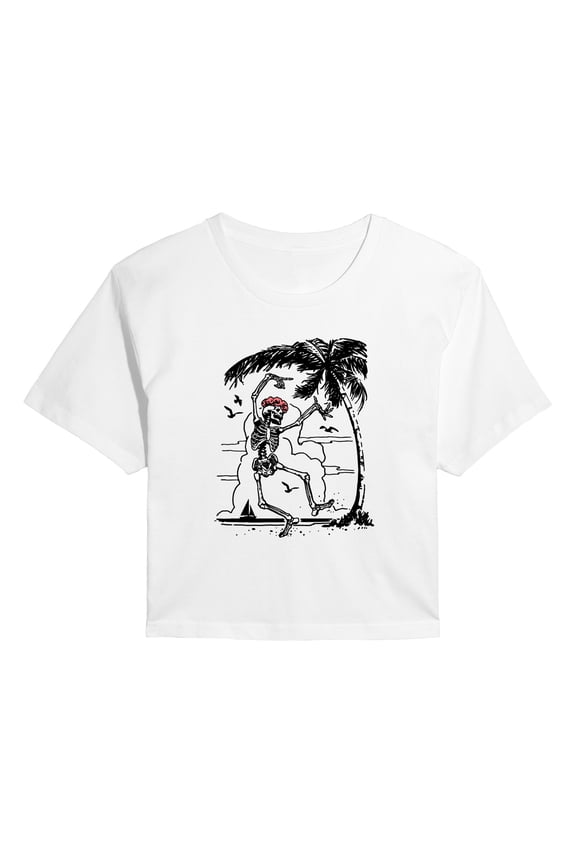 - Dancing Beach Skeleton Cropped Graphic T-Shirt