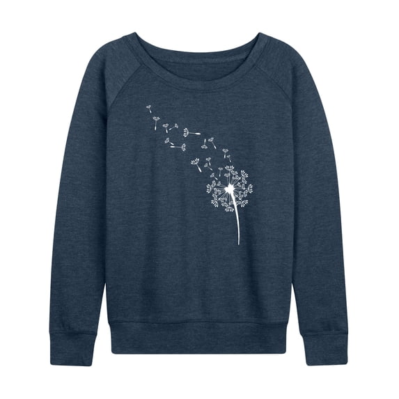 Instant Message - Dandelion Seeds Women's Lightweight French Terry Wide Neck Long Sleeve Graphic Shirt
