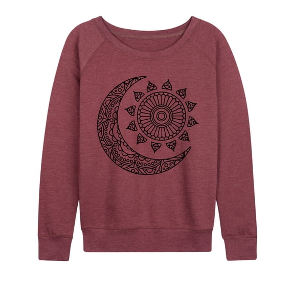 Instant Message - Decorative Sun Moon Lightweight French Terry Wide Neck Long Sleeve Graphic Shirt