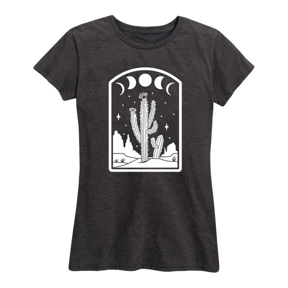 Instant Message - Desert Cactus With Moon Phases - Women's Short Sleeve Graphic T-Shirt