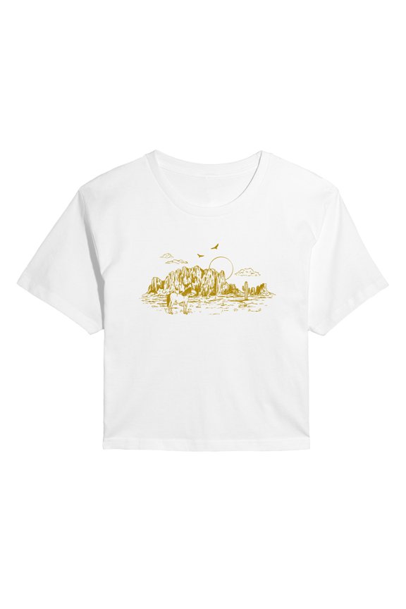 - Desert Horse Scene - Juniors Cropped Graphic T-Shirt