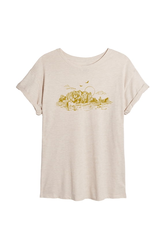 - Desert Horse Scene - Juniors Oversized Graphic T-Shirt