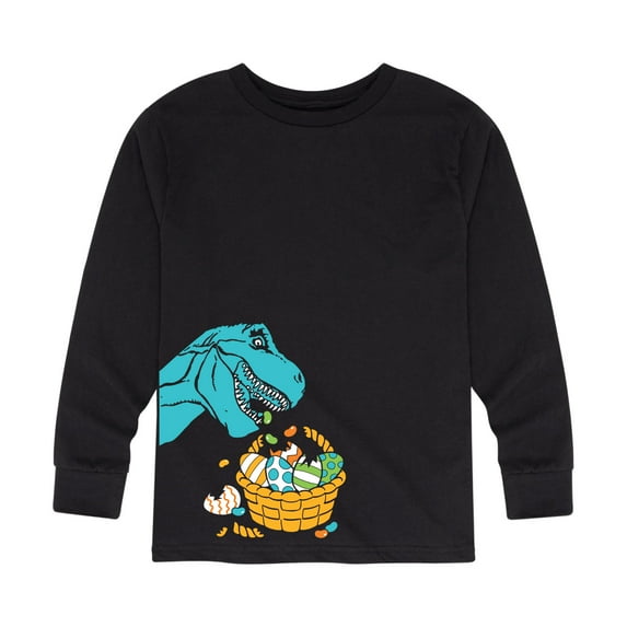 Instant Message - Dino Easter Basket Side Hit - Kids Long Sleeve Tee