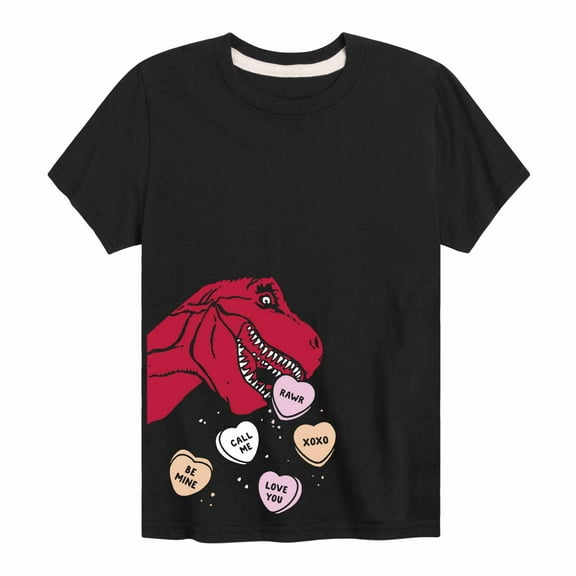 Instant Message - Dinosaur Eating Conversation Hearts - Youth Short Sleeve Tee