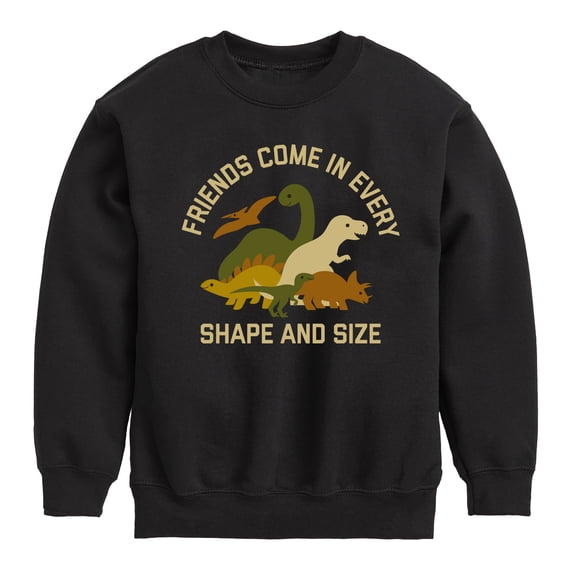 Instant Message - Dinosaur - Friends Come in Every Shape & Size - Toddler & Youth Crewneck Fleece Sweatshirt