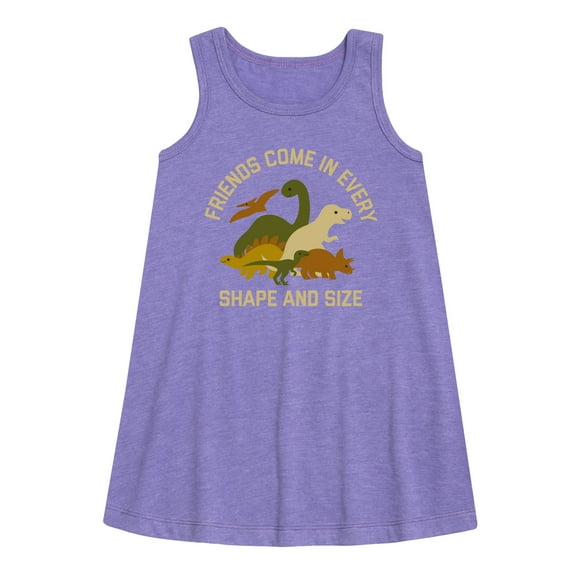 Instant Message - Dinosaur - Friends Come in Every Shape & Size - Toddler & Youth Girls A-line Dress