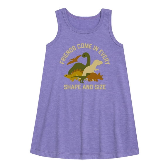 Instant Message - Dinosaur - Friends Come in Every Shape & Size - Toddler & Youth Girls A-line Dress