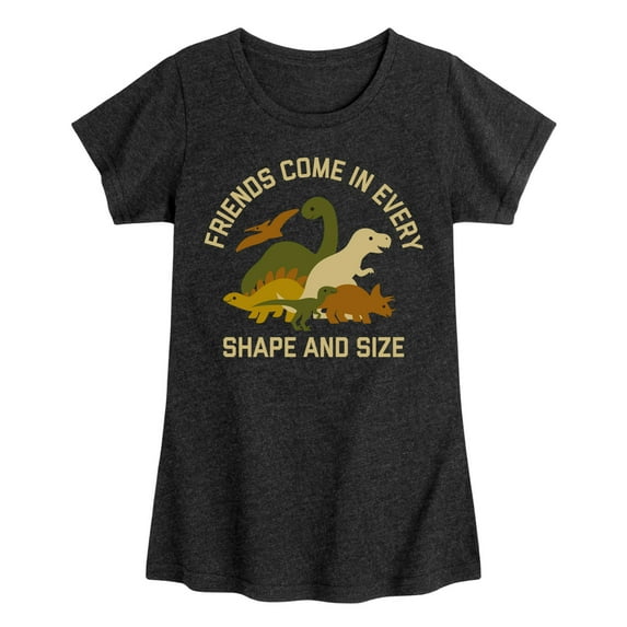 Instant Message - Dinosaur - Friends Come in Every Shape & Size - Toddler & Youth Girls Short Sleeve Graphic T-Shirt