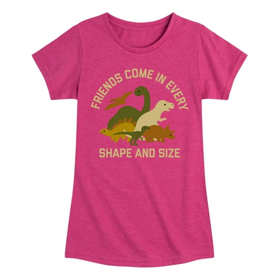 Instant Message - Dinosaur - Friends Come in Every Shape & Size - Toddler & Youth Girls Short Sleeve Graphic T-Shirt