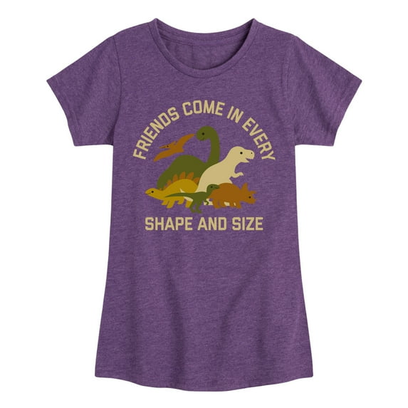 Instant Message - Dinosaur - Friends Come in Every Shape & Size - Toddler & Youth Girls Short Sleeve Graphic T-Shirt