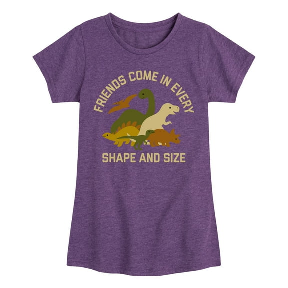 Instant Message - Dinosaur - Friends Come in Every Shape & Size - Toddler & Youth Girls Short Sleeve Graphic T-Shirt