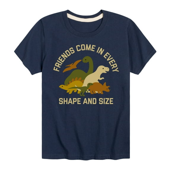 Instant Message - Dinosaur - Friends Come in Every Shape & Size - Toddler & Youth Short Sleeve Graphic T-Shirt