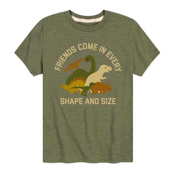 Instant Message - Dinosaur - Friends Come in Every Shape & Size - Toddler & Youth Short Sleeve Graphic T-Shirt