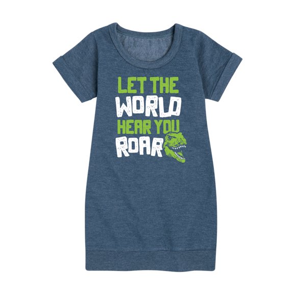 Instant Message - Dinosaur - Let the World Hear You Roar - Toddler & Youth Girls Fleece Dress