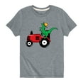 thumbnail image 1 of Instant Message - Dinosaur Riding A Tractor - Youth Short Sleeve Tee, 1 of 5
