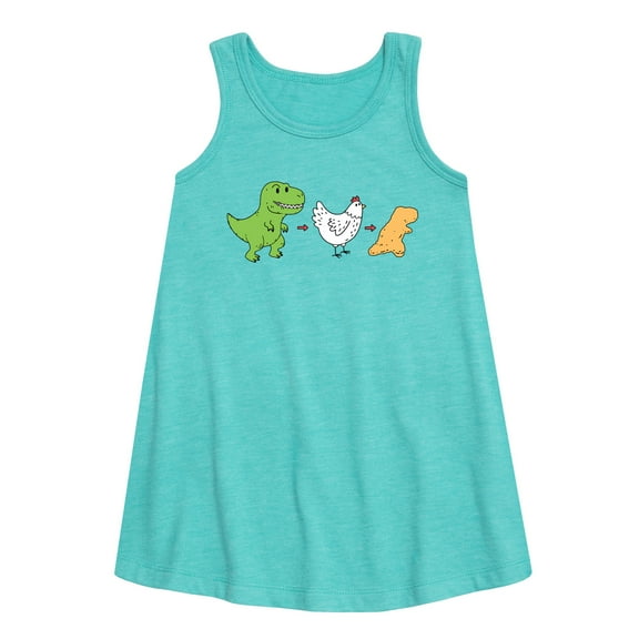 Instant Message - Dinosaur - T-Rex Chicken = Dinosaur Nugget - Toddler & Youth Girls A-line Dress