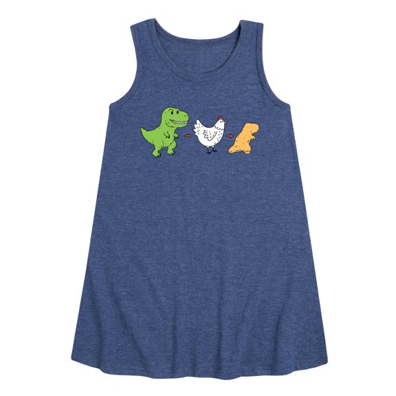 Instant Message - Dinosaur - T-Rex + Chicken = Dinosaur Nugget - Toddler & Youth Girls A-line Dress